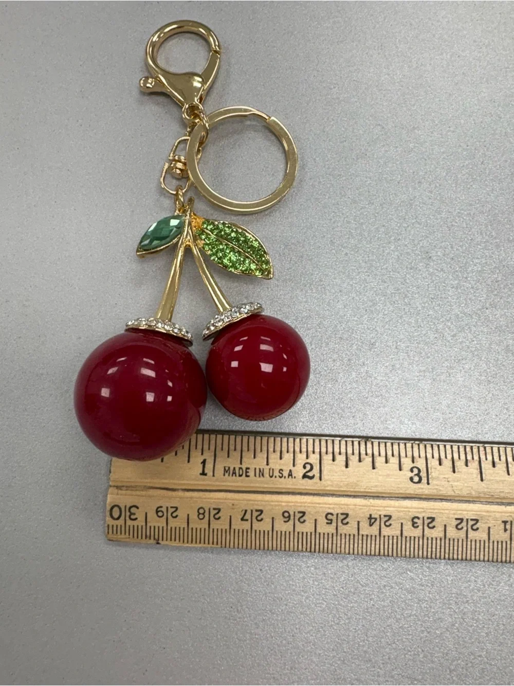 Bling Crystal Red Cherry Purse Charm & Gold Keyring Accessory